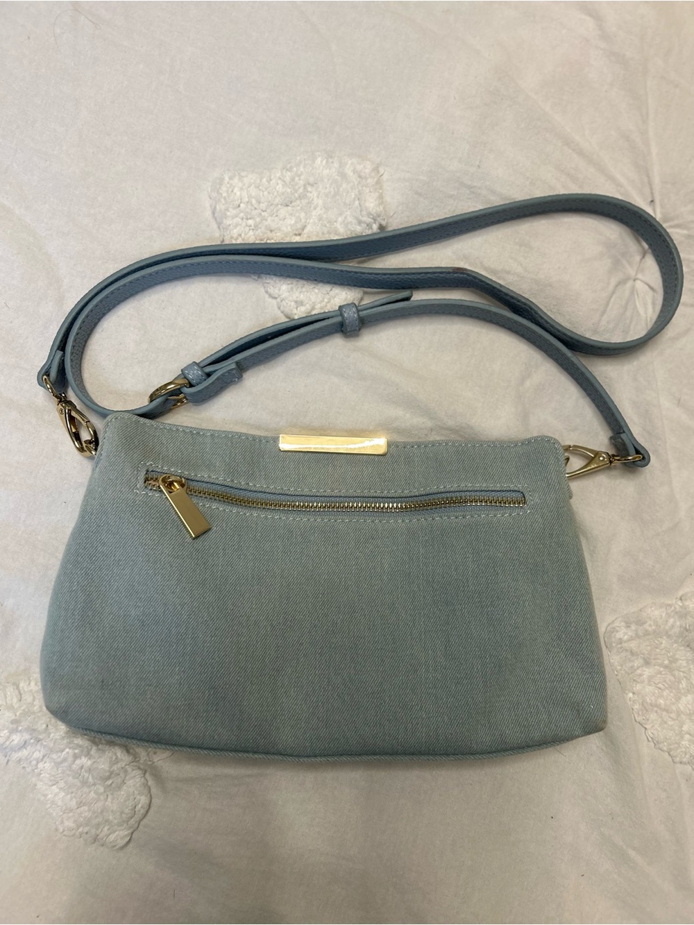 Dusty Blue Crossbody Bag with Gold Accents